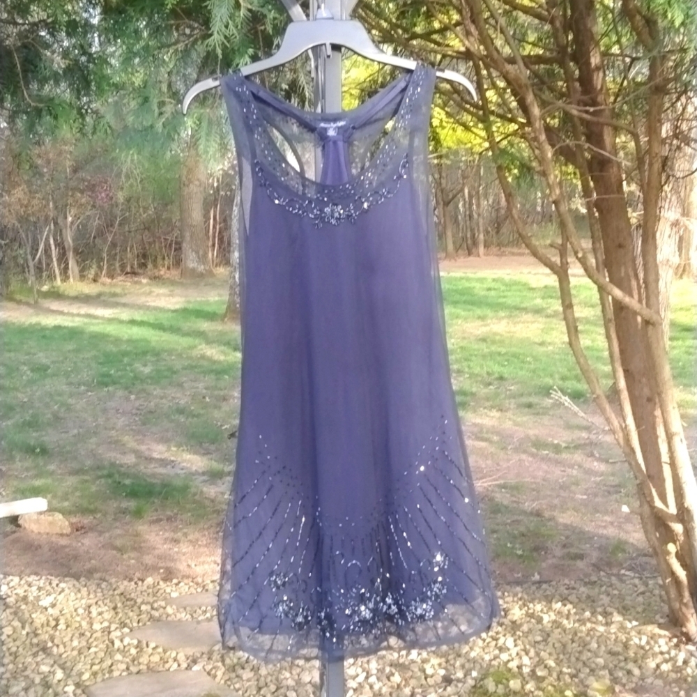 American Eagle Elegant beaded dress. Lined Navy blue. SP